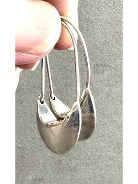 Vintage ZINA Dangle STERLING Silver Bucket HOOP EARRINGS 1.75"
